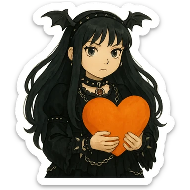 Remove the background while keeping the soft and painterly Ghibli style. Add goth accessories to the character. sticker