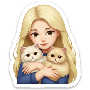 pretty girl with DARK long hair hugging her blonde fluffy persian cat  sticker
