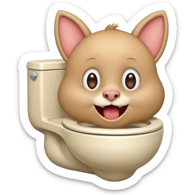 Labubu from funny cartoon biting a toilet, silly face, emoji style sticker
