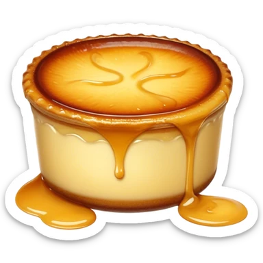 Cinematic Realistic Cr√®me Br√ªl√©e Dessert Emoji, depicted as a rich custard with a perfectly caramelized sugar top rendered with exquisite textures and warm, inviting lighting. sticker