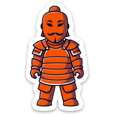 Terracotta warrior with detailed armor and stoic expression, ancient Chinese clay soldier sticker