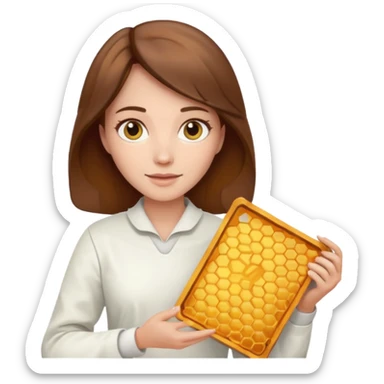 female bee keepers with brown hair, white outfit,  sticker