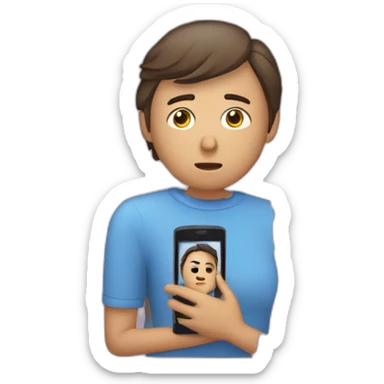 una persona triste al ver un celular donde tiene un video con pocas visitas sticker