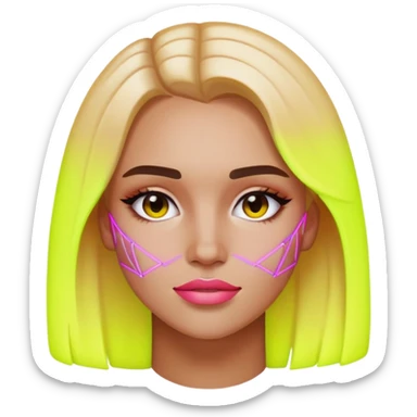 Generate an emoji of "LAINEY," an advanced AI assistant. Half of her face is human, the other half is digital, like a neon grid. sticker
