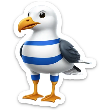 Seagull dressed in blue and white stripes soccer uniform  sticker