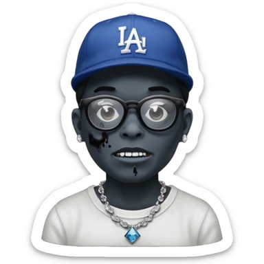 Zombie with black glasses dodger hat and diamond necklace sticker
