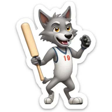 Wolf playing cricket sticker