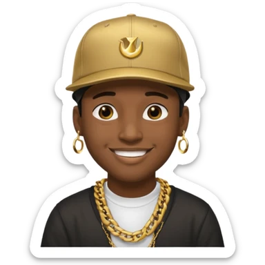 black guy with golden chains earpiercins and a snapback cap sticker