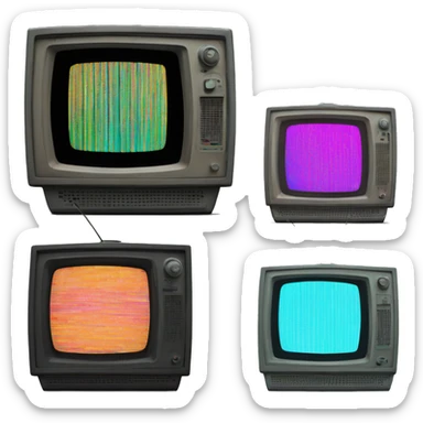 old crt tv with the screen on and on the screen is colorful glitchy static on the screen sticker