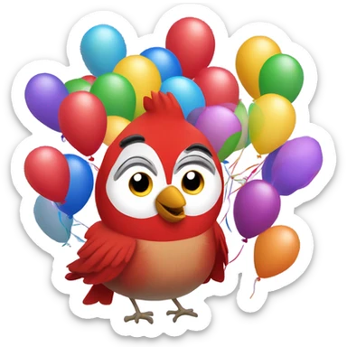 Happy red cardinal with birthday balloons sticker
