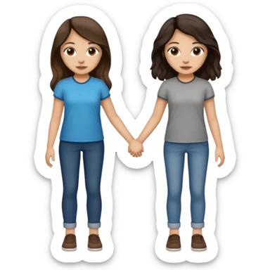 Longer wavy hair for one and straight for the other both dark brown hair. Light skin tone holding hands. Both woman sticker