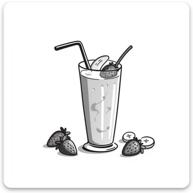 protein shake with banana and strawberries around sticker