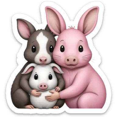 Home of rat, pig, cow, rabbit hugs sticker