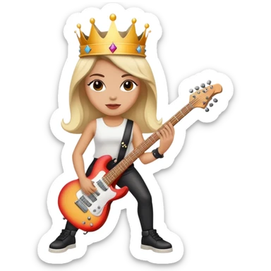 a rock and roll queen, female musician with crown, electric guitar, rock star attitude sticker