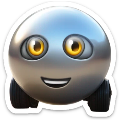 Metal ball with oval-shaped eyes driving on 4 car wheels sticker