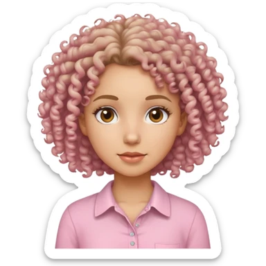 curly haired girl with a light pink shirt sticker