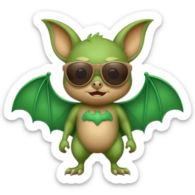 cute green bat with sunglasses, full body sticker