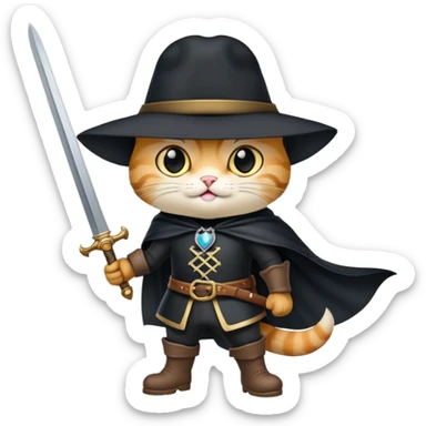 puss in boots black hat black cape sword sticker