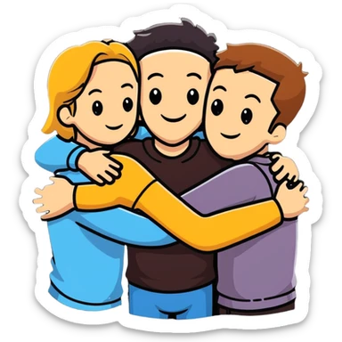 Caucasian friends in a group hug, showing friendship and togetherness sticker
