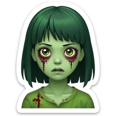 girl zombie with green skin with black hair long with bangs sticker