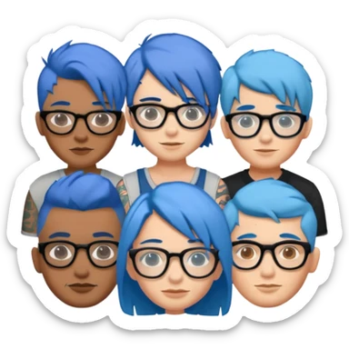 diverse group with blue hair, glasses, and tattoos sticker