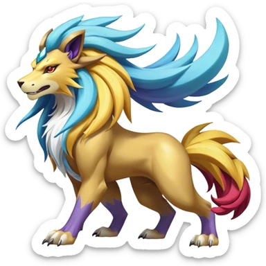 Shiny Elemental Exotic Suicune-Raikou-Entei-Pokémon-Fakémon-hybrid-creature (full body) sticker