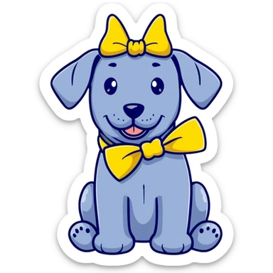 Blue Great Dane dog with a sparkly bow on its ear, cheerful expression sticker