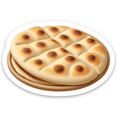 Cinematic Realistic Naan Bread Dish Emoji, showcasing soft, fluffy naan brushed with butter rendered with lifelike detail and inviting, warm lighting. sticker