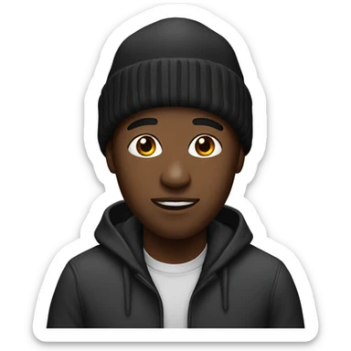 A black guy with a beanie sticker