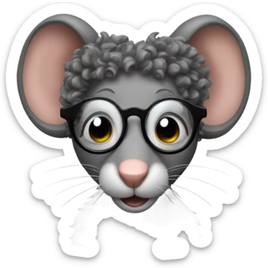 Rat with glasses and curly hair  sticker
