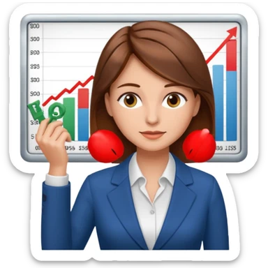 economist woman, brown hair, finance chart sticker