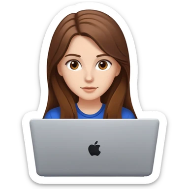 White girl with long brown hair and brown eyes with laptop sticker