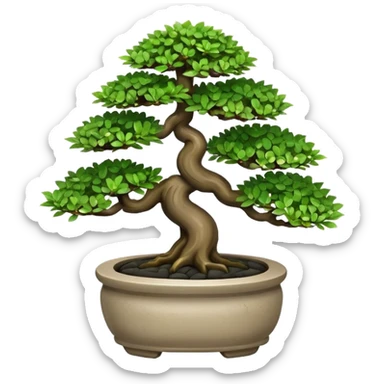Bonsai Tree – Miniature tree in small pot, trimmed carefully, stone pot sticker