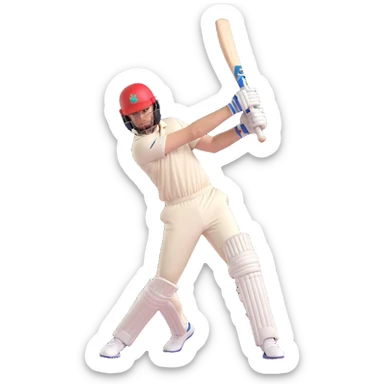 a batsman holding a cricket bat in a dynamic pose, clear bat and helmet, suitable for an emoji or icon sticker