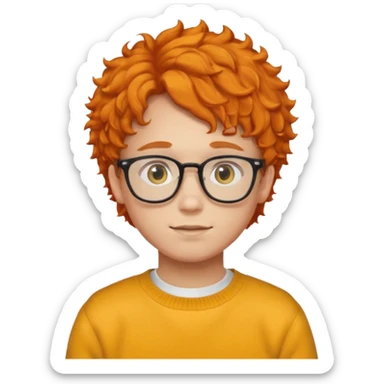 teen nerd orange hair boy curly orange hair wearing white shirt inside a yellow sweater with glasses  sticker