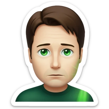 Mulder from the x-files is looking very very worried (not trusting anyone today). A transparent green beam of light from a UFO illuminates him. sticker