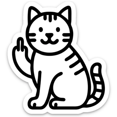 orange tabby cat, cheeky pose, middle finger raised, minimal design, bold lines sticker