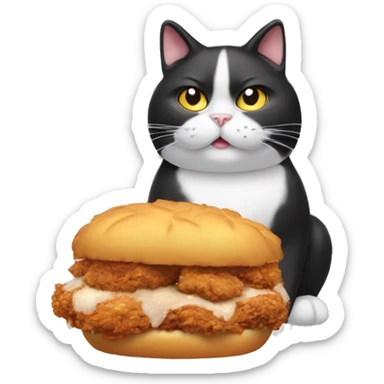 Fat tuxedo cat eating fried chicken  sticker
