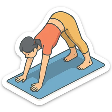 girl in cute yoga outfit performing downward dog pose (Adho Mukha Svanasana), 2D isometric style, very detailed drawing, shadows and highlights, clean contours, soft lighting, transparent background sticker