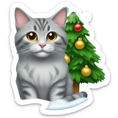 Christmas tree and Siberian gray cat  sticker