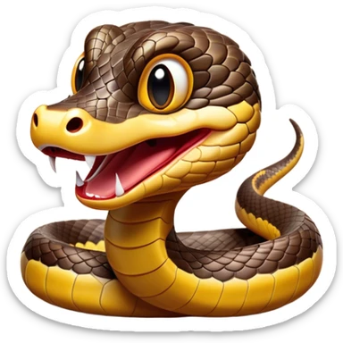 Cinematic Comical Chinese Water Snake Portrait Emoji, Head tilted dramatically with an exaggeratedly amused expression, featuring a striking, glossy scaled body with bold patterns and wide, expressive eyes filled with playful disbelief, Simplified yet hilariously expressive features, highly detailed, glowing with a slightly sassy aquatic glow, high shine, dramatic yet playful, stylized with an air of cheeky water mischief, soft glowing outline, capturing the essence of a spirited and over-the-top water snake that feels like it could slither its way into internet fame instantly! sticker