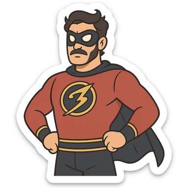 Minnal Murali with his mask and costume, cartoon style sticker
