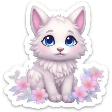 Anthro Cute Cool Blushing Pastel Innocent Shy Kawaii gorgeous sparkly ethereal fantasy animal creature with blue eyes furry sona with flowers and ribbons beautiful aesthetic sticker