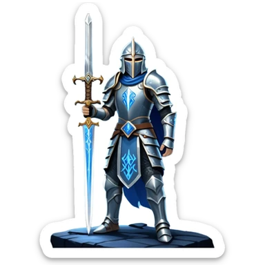 An icon representing RPG, inspired by Elden Ring. The design features a warrior in armor, holding a sword, standing in front of a mystical, dark landscape with glowing runes and a distant castle. The atmosphere evokes epic quests, exploration, and intense battles. Transparent background sticker