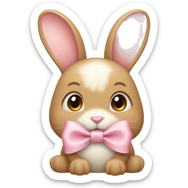 tan bunny with light pink bow sticker