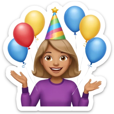 caricatura gorgi gales hembra celebrando feliz con globos y emocion  sticker