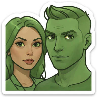 Brunette woman and blonde man with blonde beard twirling together sticker