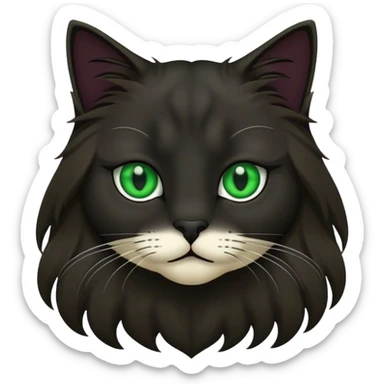 Chaton gros foncé poil long un nez noir avec des yeux vert  sticker