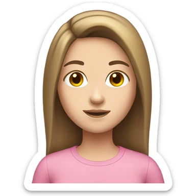 brown straight hair teenage girl white skin pink shirt  sticker