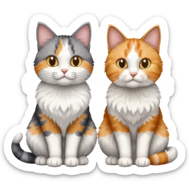 a fluffy grey and white cat sitting with 2 other cats sticker
